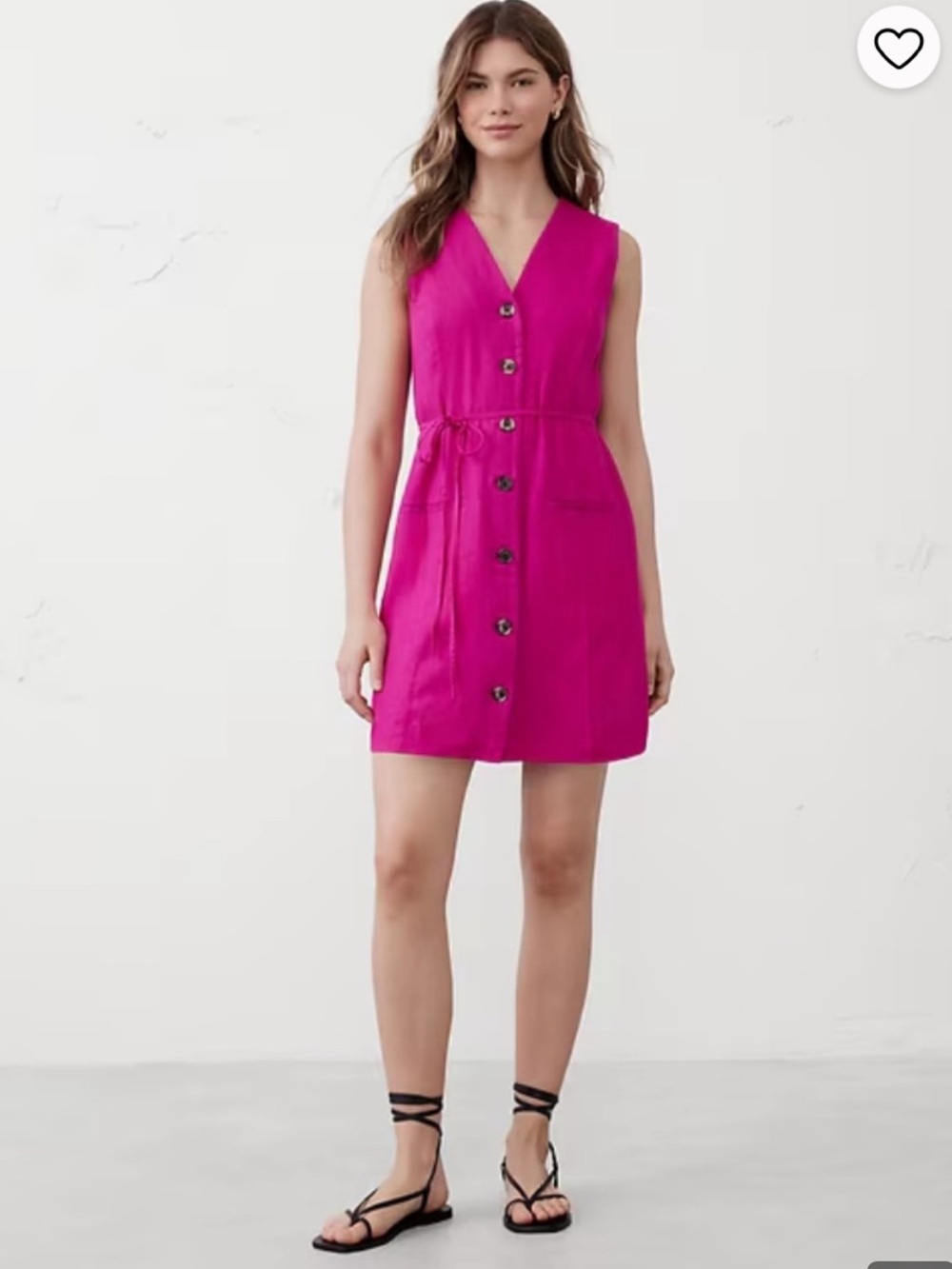 BR Sleeveless V-Neck Button-Front Linen Dress in Fuchsia